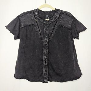New Shein Women's Black Boho Goth Witchy Button-Up Top Size S NWT